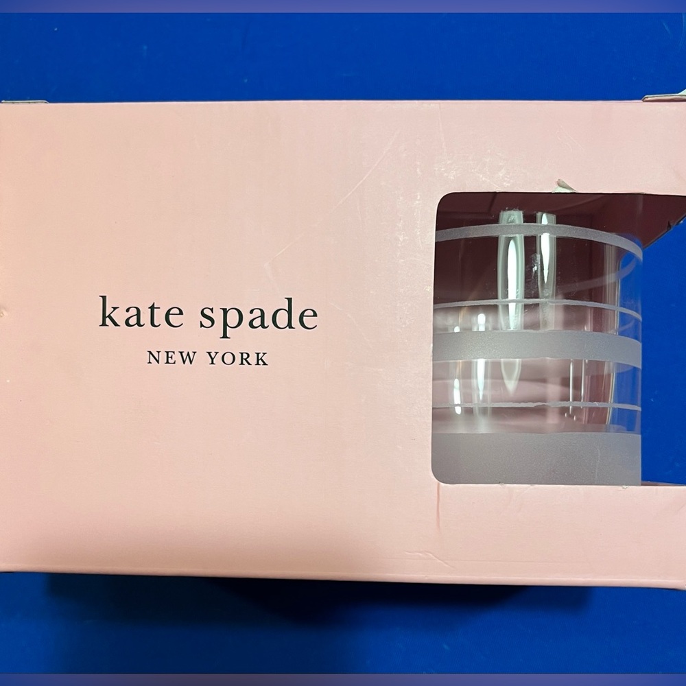 Kate Spade Hampton Street Etched Striped Whiskey Glasses Set of 2 NIB 12oz